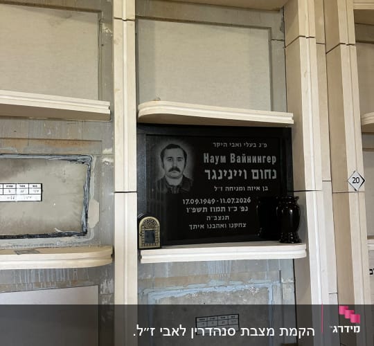 קיר עם מצבות ותמונת אדם